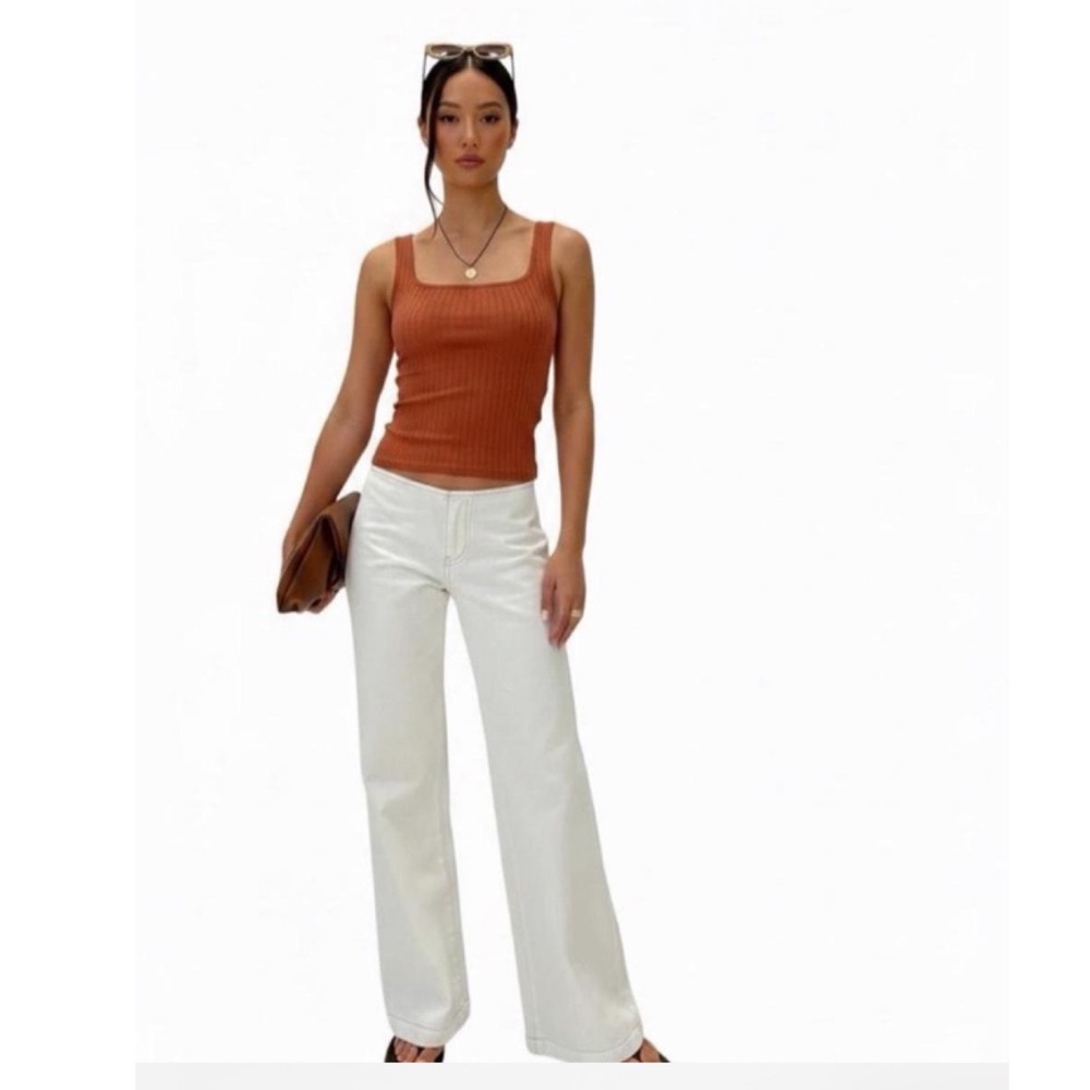 Princess Polly White Wide Leg Denim Jeans High Rise Contrast Stitch US 4